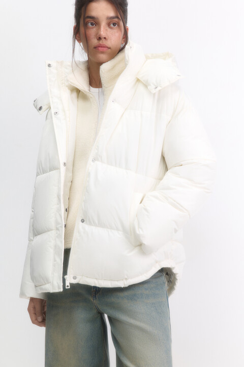 

Куртка oversize стеганая с капюшоном, Молочный, Куртка oversize стеганая с капюшоном