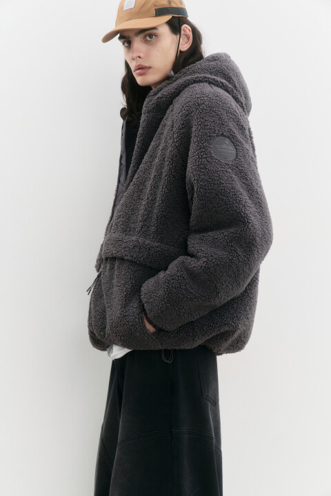 

Куртка флисовая утепленная с капюшоном, Серый, Куртка флисовая утепленная с капюшоном