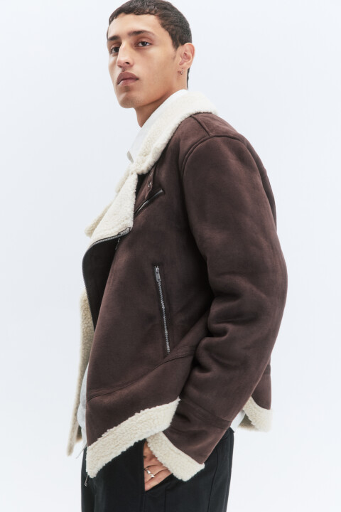 

Куртка-косуха утепленная с меховым воротником, Коричневый, Куртка-косуха утепленная с меховым воротником