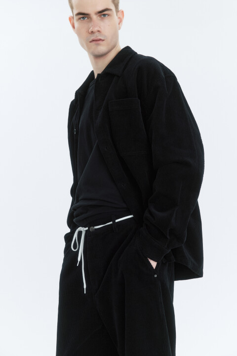 

Рубашка overszie вельветовая с карманом, Черный, Рубашка overszie вельветовая с карманом