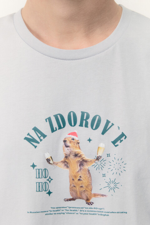 

Футболка хлопковая с новогодним принтом, Голубой, Футболка хлопковая с новогодним принтом