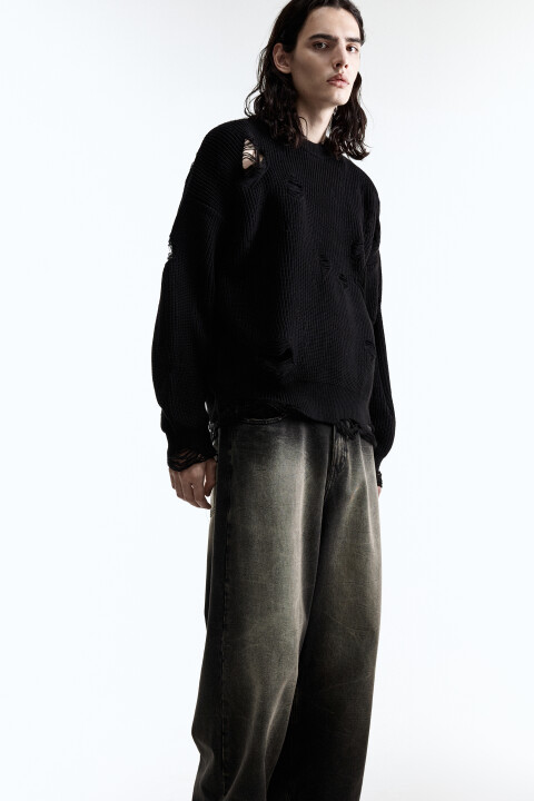 

Джемпер oversize рваный в стиле гранж, Черный, Джемпер oversize рваный в стиле гранж