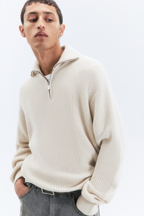 

Свитер half-zip вязаный с воротником-стойкой, Бежевый, Свитер half-zip вязаный с воротником-стойкой