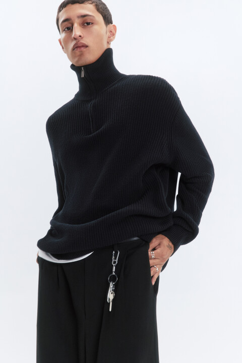 

Свитер half-zip вязаный с воротником-стойкой, Черный, Свитер half-zip вязаный с воротником-стойкой
