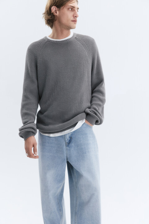 

Свитер вязаный хлопковый с рукавами-реглан, Серый, Свитер вязаный хлопковый с рукавами-реглан