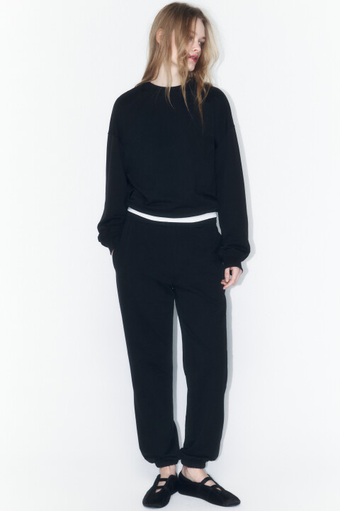 

Брюки-джоггеры базовые из хлопкового футера, Черный, Брюки-джоггеры базовые из хлопкового футера