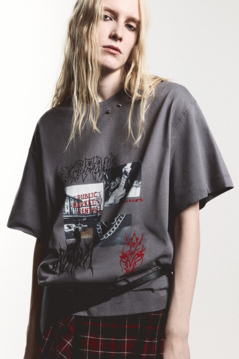 

Футболка oversize с принтом в стиле гранж, Серый, Футболка oversize с принтом в стиле гранж