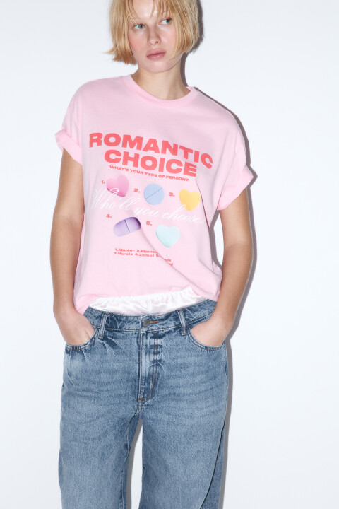 

Футболка хлопковая с рисунком и надписью, Розовый, Футболка хлопковая с рисунком и надписью