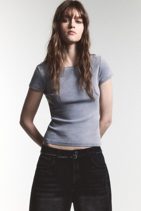 

Футболка облегающая с вареным эффектом, Синий, Футболка облегающая с вареным эффектом