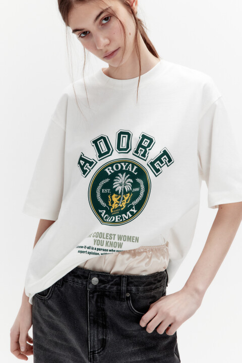 

Футболка прямая хлопковая с принтом, Белый, Футболка прямая хлопковая с принтом