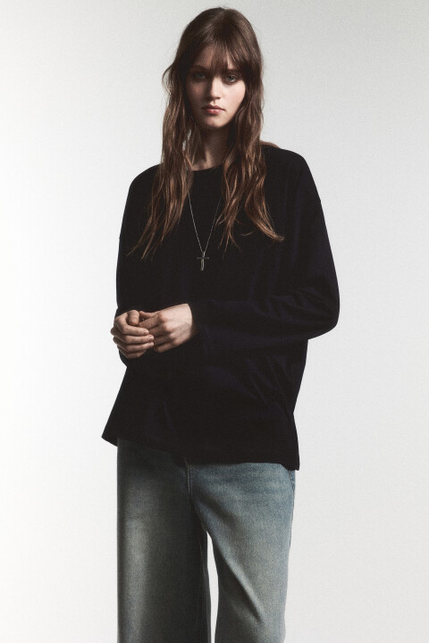 

Лонгслив удлиненный трикотажный из хлопка, Черный, Лонгслив удлиненный трикотажный из хлопка