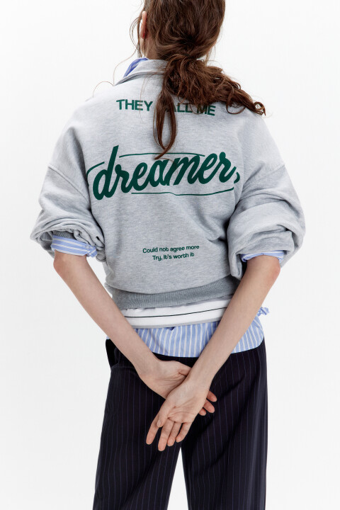 Толстовка half zip из футера с надписью