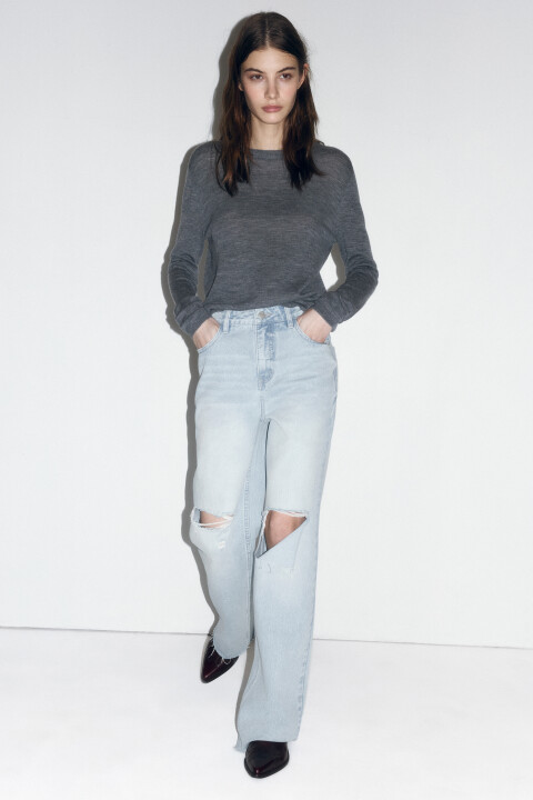 брюки джинсовые женские befree Джинсы широкие с рваными коленями