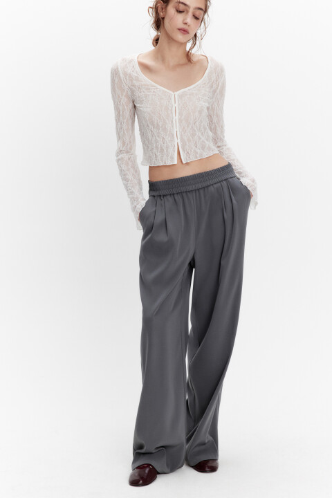 

Брюки широкие костюмные с поясом-резинкой, Серый, Брюки широкие костюмные с поясом-резинкой