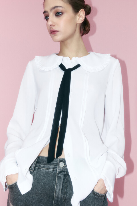 блузка женская befree Блузка с оборками и галстуком
