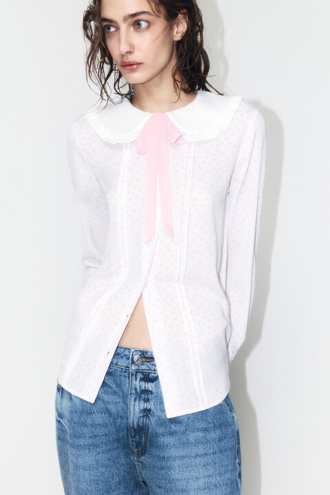 

Блузка с оборками и галстуком, Мультиколор, Блузка с оборками и галстуком