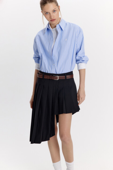 

Рубашка в блестящую полоску с вышивкой, Голубой, Рубашка в блестящую полоску с вышивкой