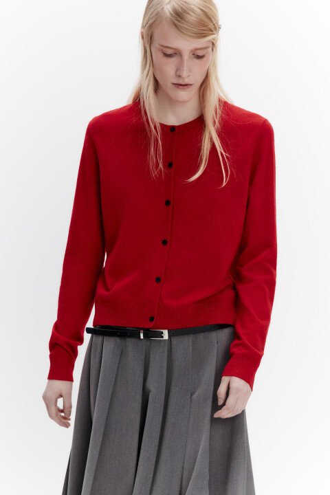 

Кардиган на пуговицах с круглым вырезом, Красный, Кардиган на пуговицах с круглым вырезом