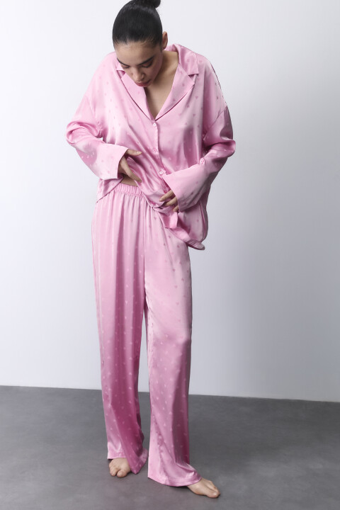 

Брюки домашние атласные с сердечками, Розовый, Брюки домашние атласные с сердечками