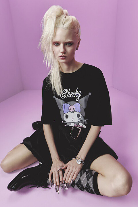 

Футболка oversize хлопковая с принтом, Черный, Футболка oversize хлопковая с принтом