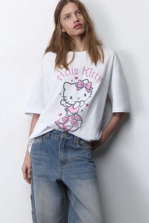 

Футболка oversize хлопковая с принтом, Розовый, Футболка oversize хлопковая с принтом