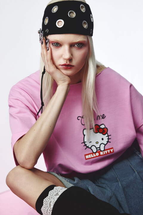 

Футболка oversize хлопковая с принтом, Розовый, Футболка oversize хлопковая с принтом