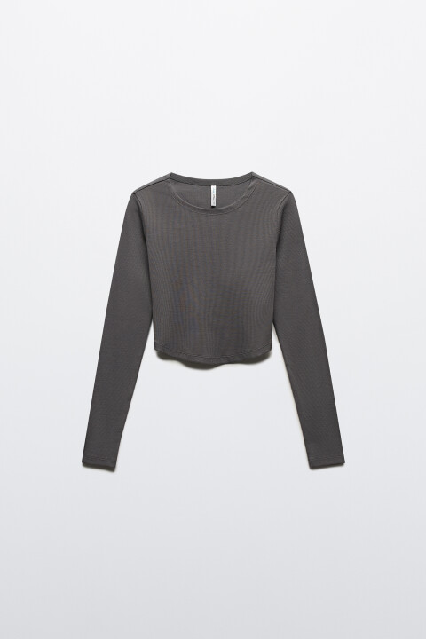 

Лонгслив укороченный в рубчик, Серый, Лонгслив укороченный в рубчик