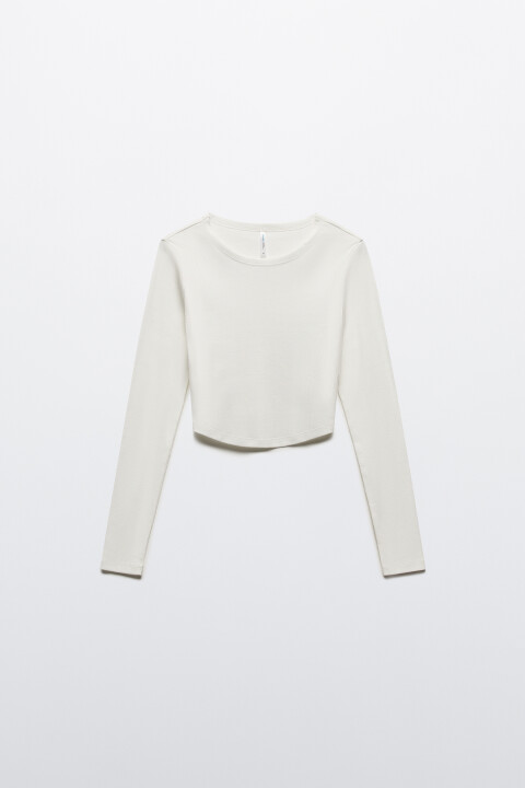 

Лонгслив укороченный в рубчик, Молочный, Лонгслив укороченный в рубчик