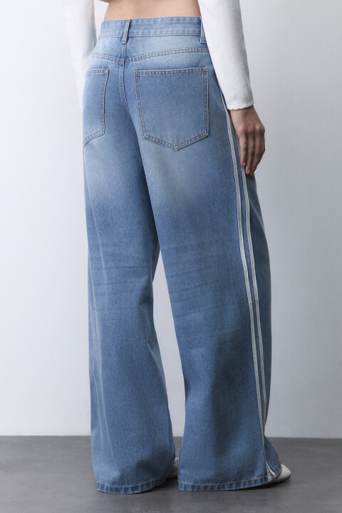 

Джинсы baggy fit с низкой посадкой и лампасами, Голубой, Джинсы baggy fit с низкой посадкой и лампасами