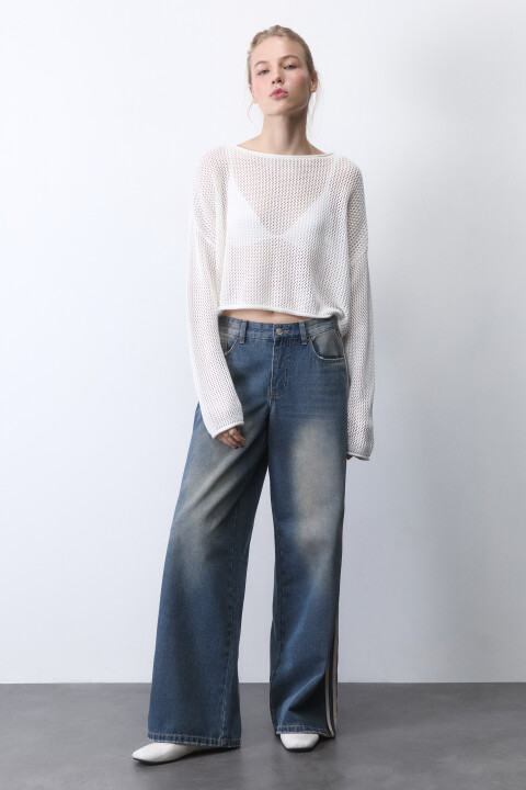 

Джинсы baggy fit с низкой посадкой и лампасами, Синий, Джинсы baggy fit с низкой посадкой и лампасами