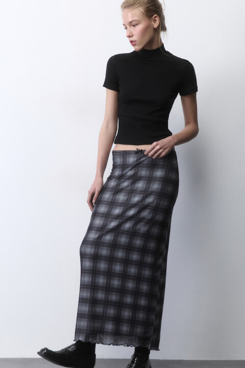 

Юбка макси из сетки с бельевым бантиком, Черный, Юбка макси из сетки с бельевым бантиком