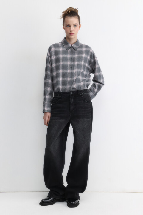 

Рубашка oversize фланелевая в клетку, Мультиколор, Рубашка oversize фланелевая в клетку