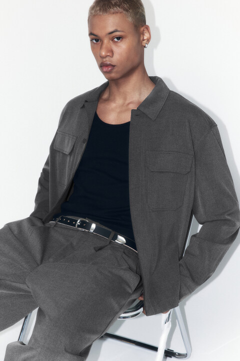 

Рубашка-овершот плотная с карманами, Серый, Рубашка-овершот плотная с карманами