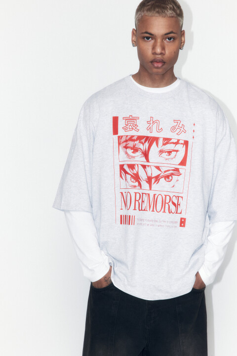 

Футболка oversize хлопковая с принтом, Серый, Футболка oversize хлопковая с принтом