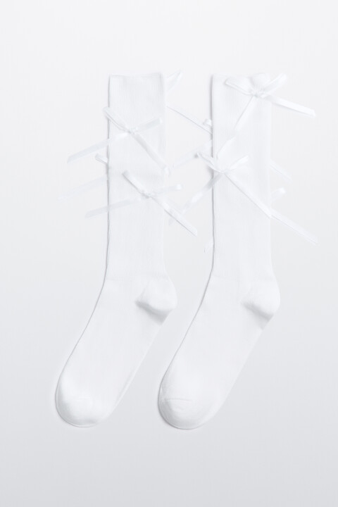 

Гольфы до колена с атласными бантиками, Ванильный, Гольфы до колена с атласными бантиками