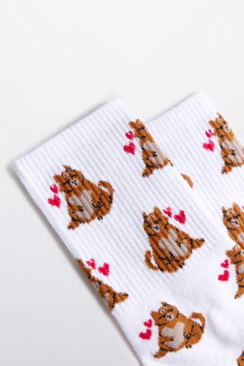 

Носки высокие с котиками, Белый, Носки высокие с котиками