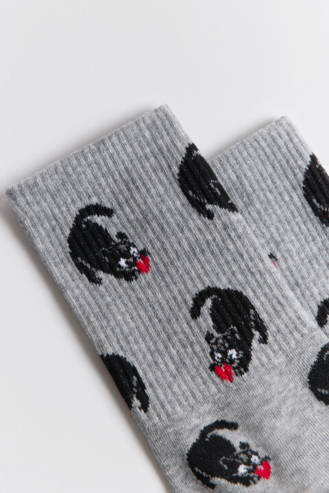 

Носки высокие с котиками, Серый, Носки высокие с котиками