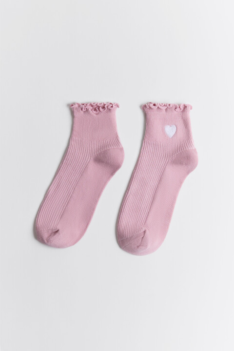 

Носки с оборками и вышитым сердечком, Розовый, Носки с оборками и вышитым сердечком