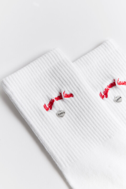 

Носки с вышивкой и подвеской-сердечком, Белый, Носки с вышивкой и подвеской-сердечком