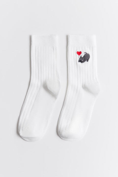 

Носки в рубчик с вышивкой, Белый, Носки в рубчик с вышивкой