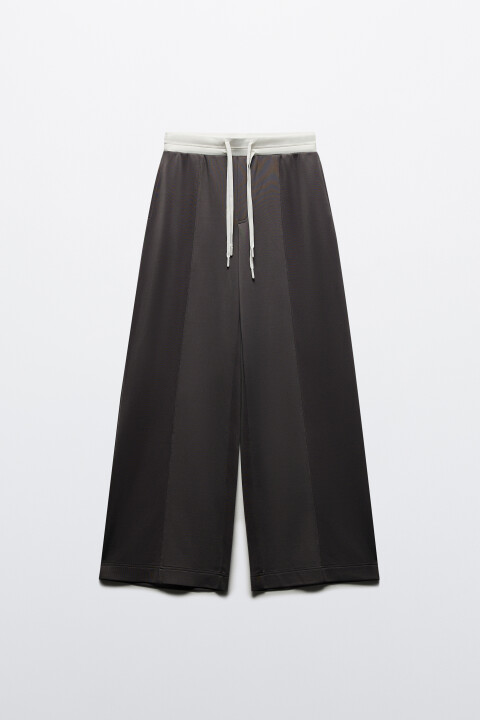 

Брюки широкие трикотажные с контрастным поясом, Серый, Брюки широкие трикотажные с контрастным поясом