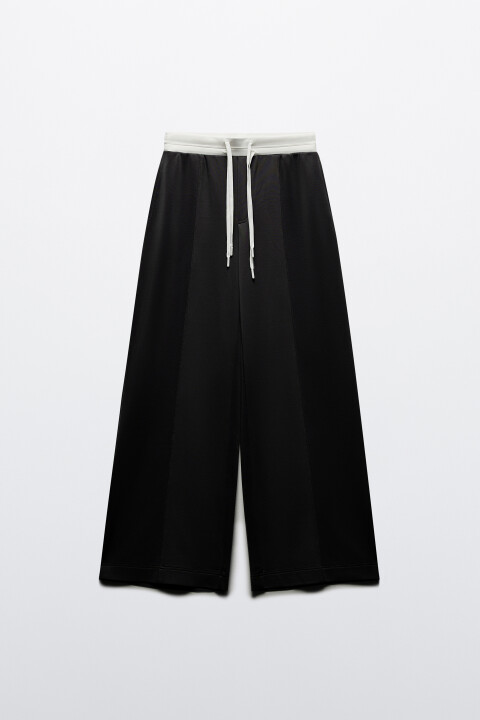 

Брюки широкие трикотажные с контрастным поясом, Черный, Брюки широкие трикотажные с контрастным поясом