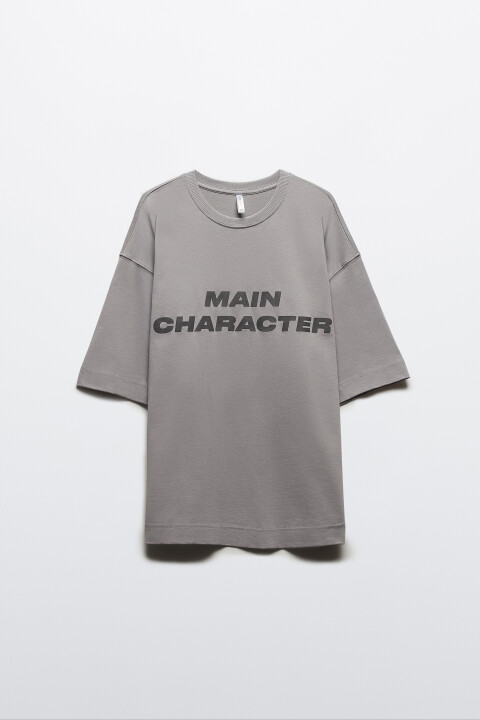 

Футболка oversize хлопковая с надписью, Серый, Футболка oversize хлопковая с надписью
