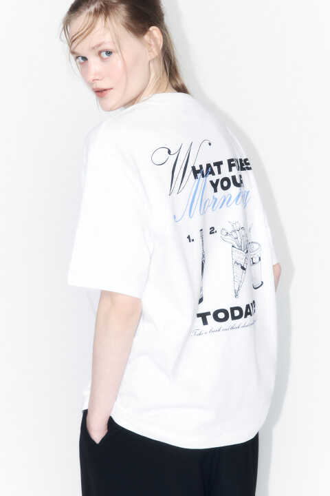 

Футболка oversize хлопковая с принтом, Белый, Футболка oversize хлопковая с принтом