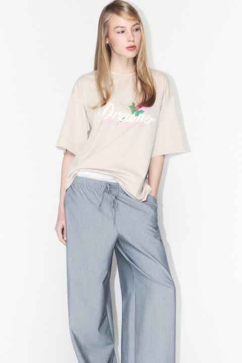 

Футболка oversize хлопковая с принтом, Бежевый, Футболка oversize хлопковая с принтом