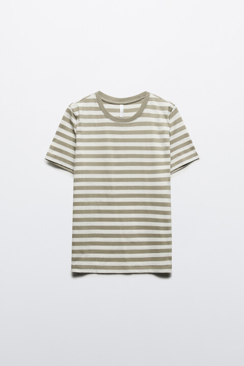 

Футболка прямая в полоску, Зеленый, Футболка прямая в полоску