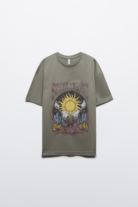 

Футболка oversize с принтом, Бежевый, Футболка oversize с принтом