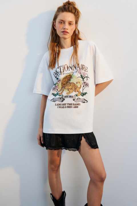 

Футболка oversize с принтом, Белый, Футболка oversize с принтом