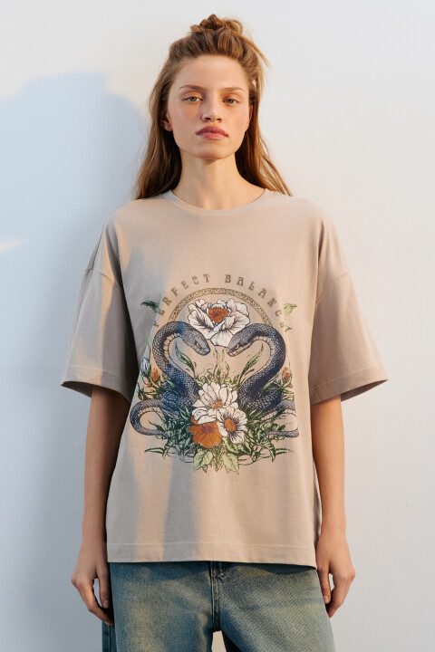

Футболка oversize с принтом, Серый, Футболка oversize с принтом