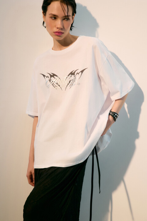 

Футболка oversize с принтом, Белый, Футболка oversize с принтом